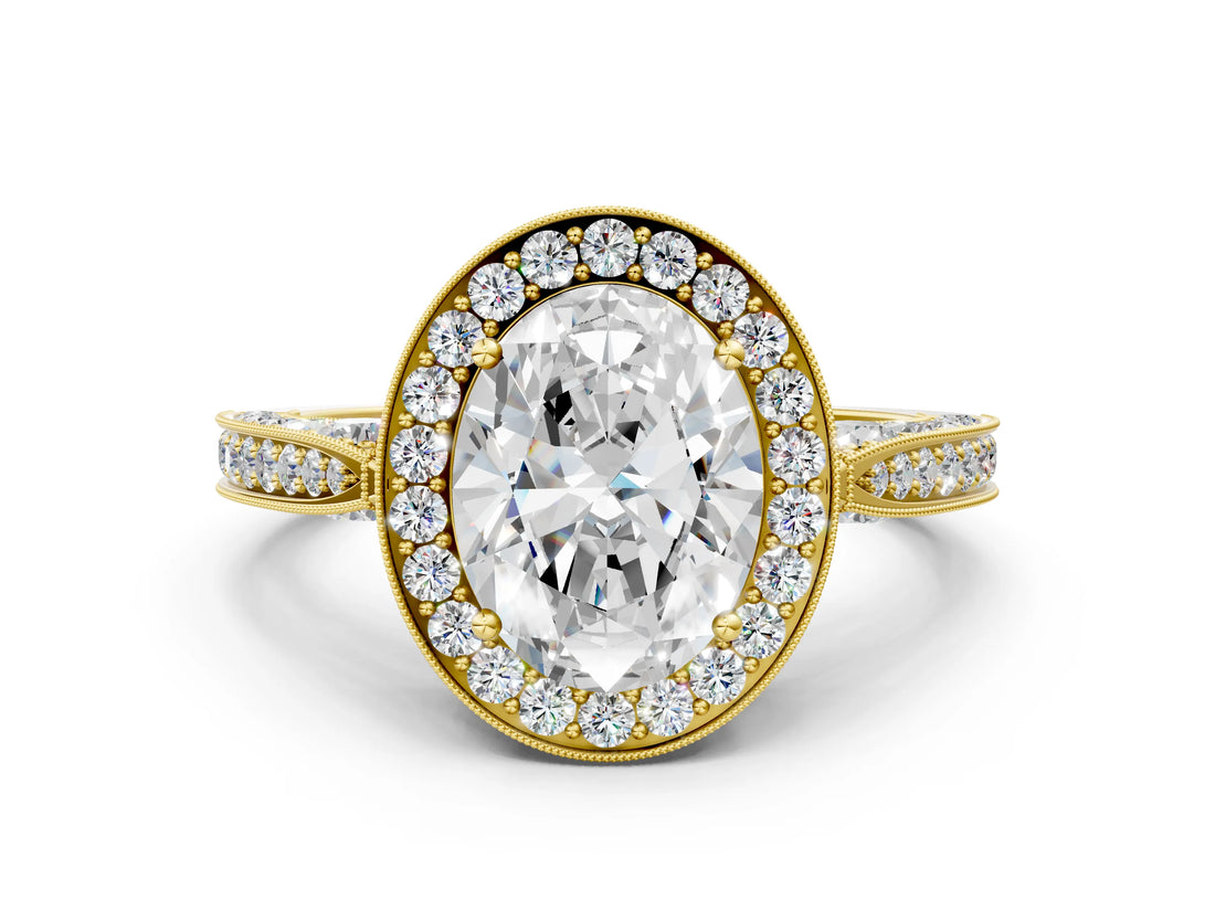 Yellow gold Oval Halo Diamond Engagement Ring with Split Shank Band and Four-Prong Setting_6