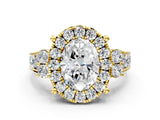 Yellow gold Oval Halo Diamond Engagement Ring with Split Shank and Four-Prong Setting