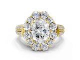 Yellow gold Oval Halo Diamond Engagement Ring with Split Shank and Prong Setting_66
