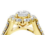 Yellow gold Oval Halo Diamond Engagement Ring with Split Shank and Prong Setting_70