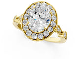 Yellow gold Oval Halo Diamond Engagement Ring with Twisted Band and Four-Prong Setting 1