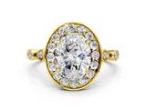 Yellow gold Oval Halo Diamond Engagement Ring with Twisted Band and Four-Prong Setting