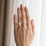 Yellow gold Oval Halo Diamond Floral Band with Four-Prong Setting_12