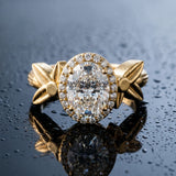 Yellow gold Oval Halo Diamond Floral Band with Four-Prong Setting_15