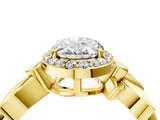 Yellow gold Oval Halo Diamond Floral Band with Four-Prong Setting_68