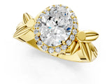 Yellow gold Oval Halo Diamond Floral Band with Four-Prong Setting_77