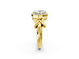 Yellow gold Oval Halo Diamond Floral Band with Four-Prong Setting_78