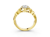 Yellow gold Oval Halo Diamond Floral Band with Four-Prong Setting_79