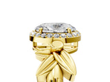 Yellow gold Oval Halo Diamond Floral Band with Four-Prong Setting_81