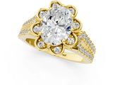 Yellow gold Oval Halo Diamond Floral Split Shank Engagement Ring 1