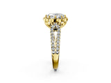 Yellow gold Oval Halo Diamond Floral Split Shank Engagement Ring 2