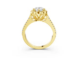 Yellow gold Oval Halo Diamond Floral Split Shank Engagement Ring 3