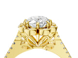 Yellow gold Oval Halo Diamond Floral Split Shank Engagement Ring 4