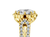 Yellow gold Oval Halo Diamond Floral Split Shank Engagement Ring 5