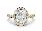 Yellow gold Oval Halo Diamond Pavé Band Ring with Prong Setting_20