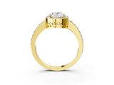 Yellow gold Oval Halo Diamond Pavé Band Ring with Prong Setting_23