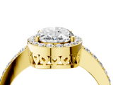 Yellow gold Oval Halo Diamond Pavé Band Ring with Prong Setting_24