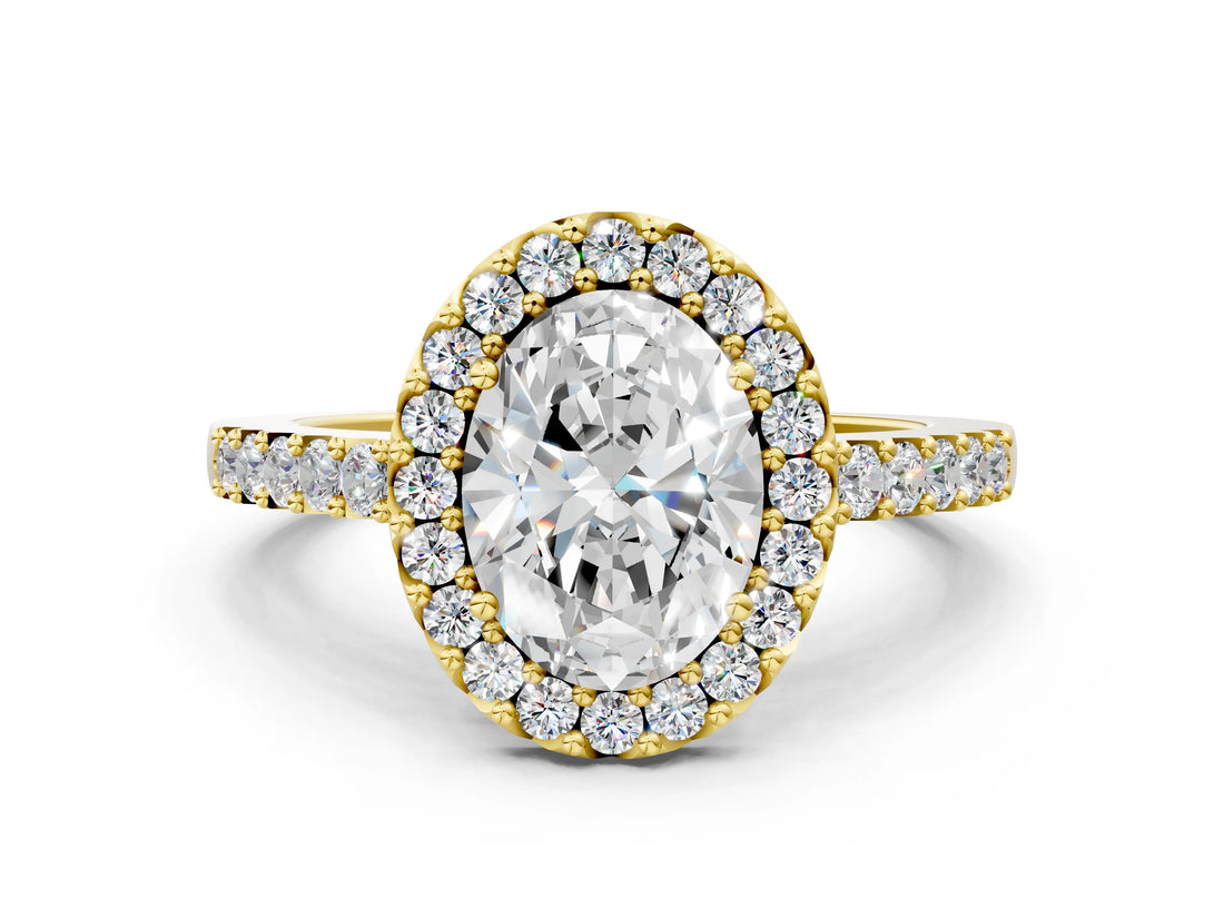 Yellow gold Oval Halo Diamond Pavé Solitaire Ring_45