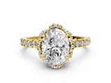 Yellow gold Oval Halo Diamond Pave Band Ring with Four-Prong Setting_19