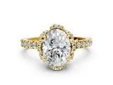 Yellow gold Oval Halo Diamond Pave Band Ring with Four-Prong Setting_45