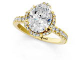 Yellow gold Oval Halo Diamond Pave Band Ring with Four-Prong Setting_46