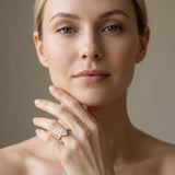 Yellow gold Oval Halo Diamond Pave Band Ring with Four-Prong Setting_58