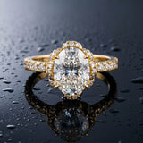 Yellow gold Oval Halo Diamond Pave Band Ring with Four-Prong Setting_60
