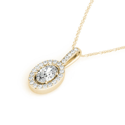 Yellow gold Oval Halo Diamond Pendant with Pavé Setting 1