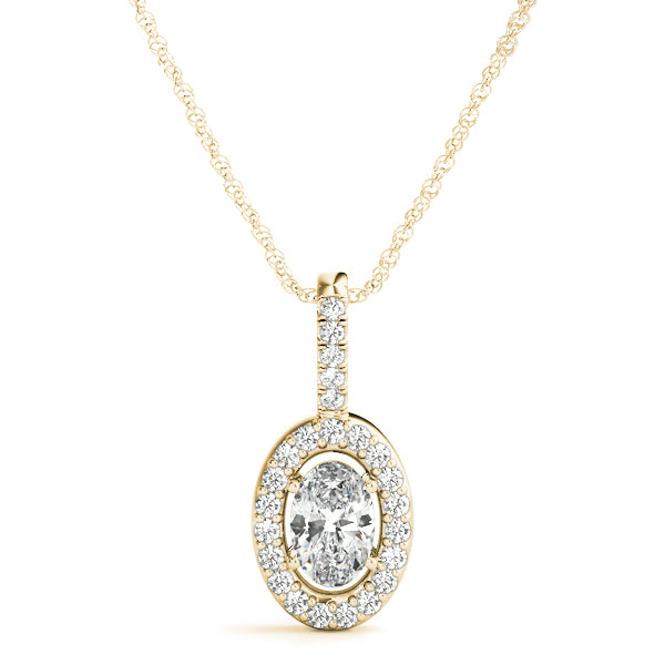 Yellow gold Oval Halo Diamond Pendant with Pavé Setting