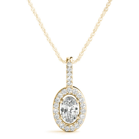 Yellow gold Oval Halo Diamond Pendant with Pavé Setting