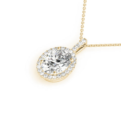 Yellow gold Oval Halo Diamond Pendant with Prong Setting 1
