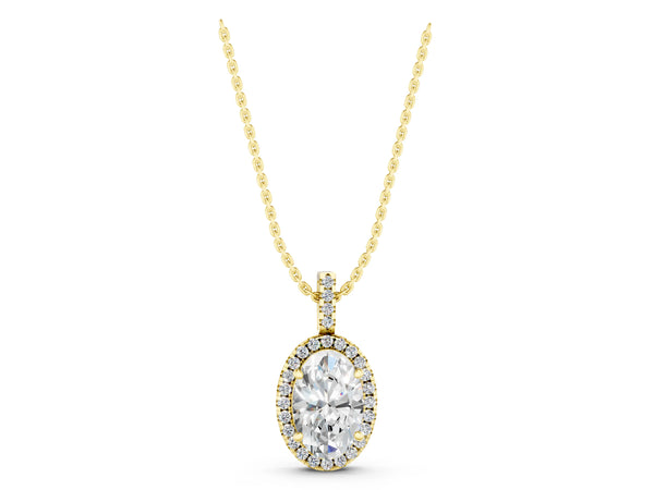 Yellow gold Oval Halo Diamond Pendant with Prong Setting