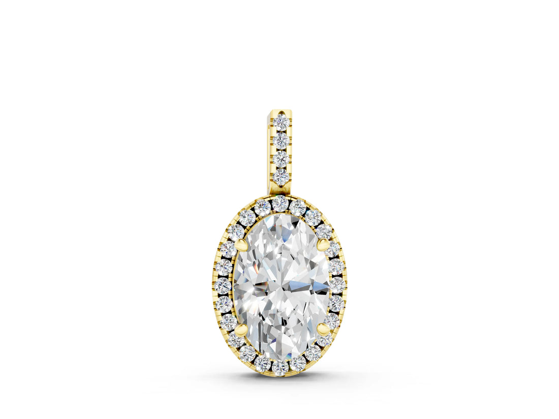 Yellow gold Oval Halo Diamond Pendant with Prong Setting_9