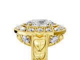 Yellow gold Oval Halo Diamond Ring with Milgrain Bezel and Prong Setting_11