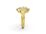 Yellow gold Oval Halo Diamond Ring with Milgrain Bezel and Prong Setting_8