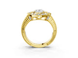 Yellow gold Oval Halo Diamond Ring with Milgrain Bezel and Prong Setting_9