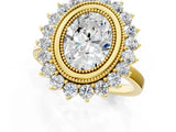 Yellow gold Oval Halo Diamond Ring with Milgrain Edge and Round Prong Setting_46
