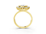 Yellow gold Oval Halo Diamond Ring with Milgrain Edge and Round Prong Setting_48