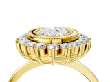 Yellow gold Oval Halo Diamond Ring with Milgrain Edge and Round Prong Setting_49