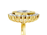 Yellow gold Oval Halo Diamond Ring with Milgrain Edge and Round Prong Setting_50