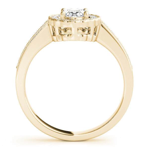 Yellow gold Oval Halo Diamond Ring with Pavé Band and Four-Prong Setting 2