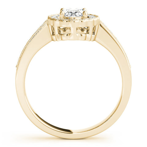 Yellow gold Oval Halo Diamond Ring with Pavé Band and Four-Prong Setting 2