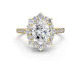 Yellow gold Oval Halo Diamond Ring with Pavé Band and Prong Setting_57