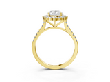 Yellow gold Oval Halo Diamond Ring with Pavé Band and Prong Setting_60