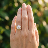 Yellow gold Oval Halo Diamond Ring with Round Cluster Setting, Solitaire Band, and Four-Prong Setting_12