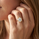 Yellow gold Oval Halo Diamond Ring with Round Cluster Setting, Solitaire Band, and Four-Prong Setting_14