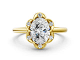 Yellow gold Oval Halo Diamond Ring with Round Cluster Setting, Solitaire Band, and Four-Prong Setting_53