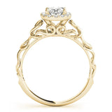 Yellow gold Oval Halo Diamond Ring with Scrollwork Band and Four-Prong Setting 2