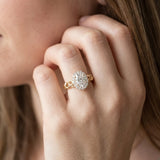 Yellow gold Oval Halo Diamond Ring with Scrollwork Band and Four-Prong Setting_8