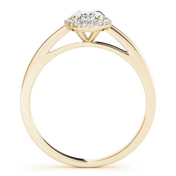 Yellow gold Oval Halo Diamond Ring with Solitaire Band and Prong Setting